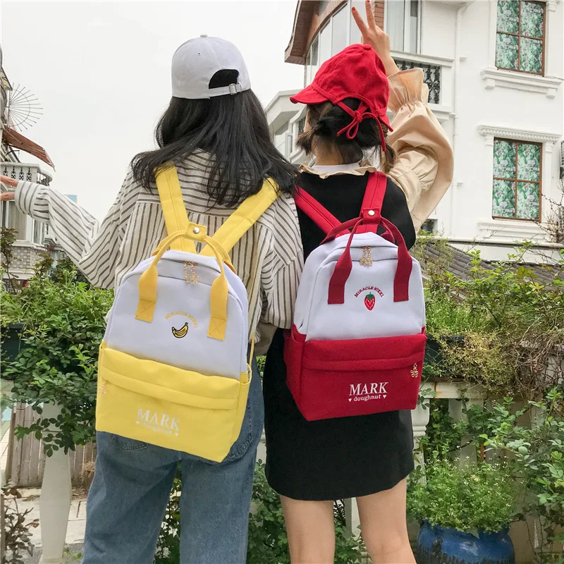 

2018 Spring And Autumn New Style Canvas School Bag Women's Middle School Students Korean-style University Style Printed Double B