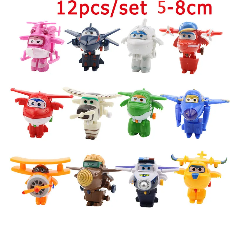 12pcs 5-8cm 4/5/8/12 шт./компл. супер Fly Hero мини самолеты крыло игрушки деформации трансформация реактивная анимация фигурку ABS игрушки для детей - Цвет: 12pcs 5-8cm