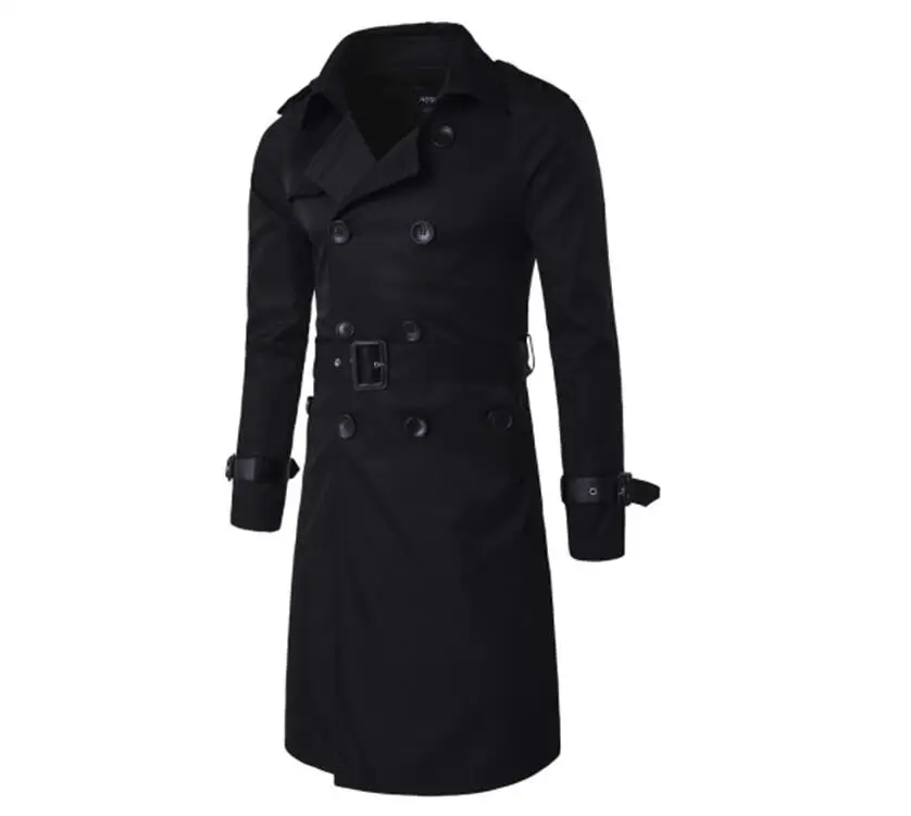 Black Trench Men Мужские тренчи брендовые модные длинные двубортные ветровки деловые мужские ветровки черные куртки повседневные пальто 3XL - Цвет: Black Trench Men
