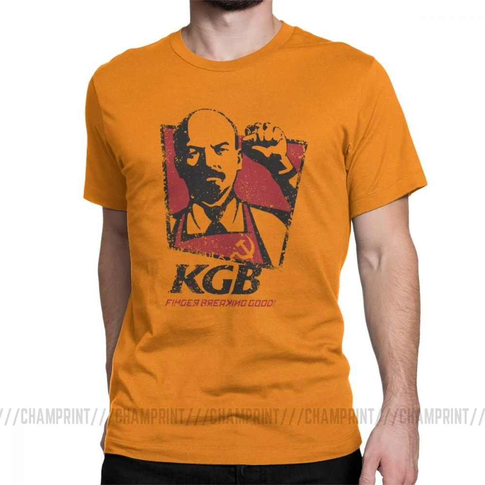 KGB Vladimir Lenin мужские футболки СССР Россия коммунизм Марксизм коммунистические винтажные футболки с круглым вырезом хлопок Подарочная одежда - Цвет: Оранжевый