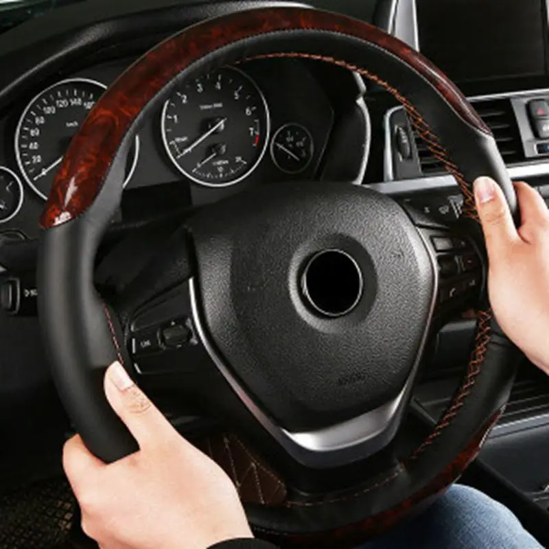 DIY ручной сшитый нескользящий износостойкий пота-абсорбент чехол рулевого колеса автомобиля 38 см вязальная игла мягкая искусственная кожа
