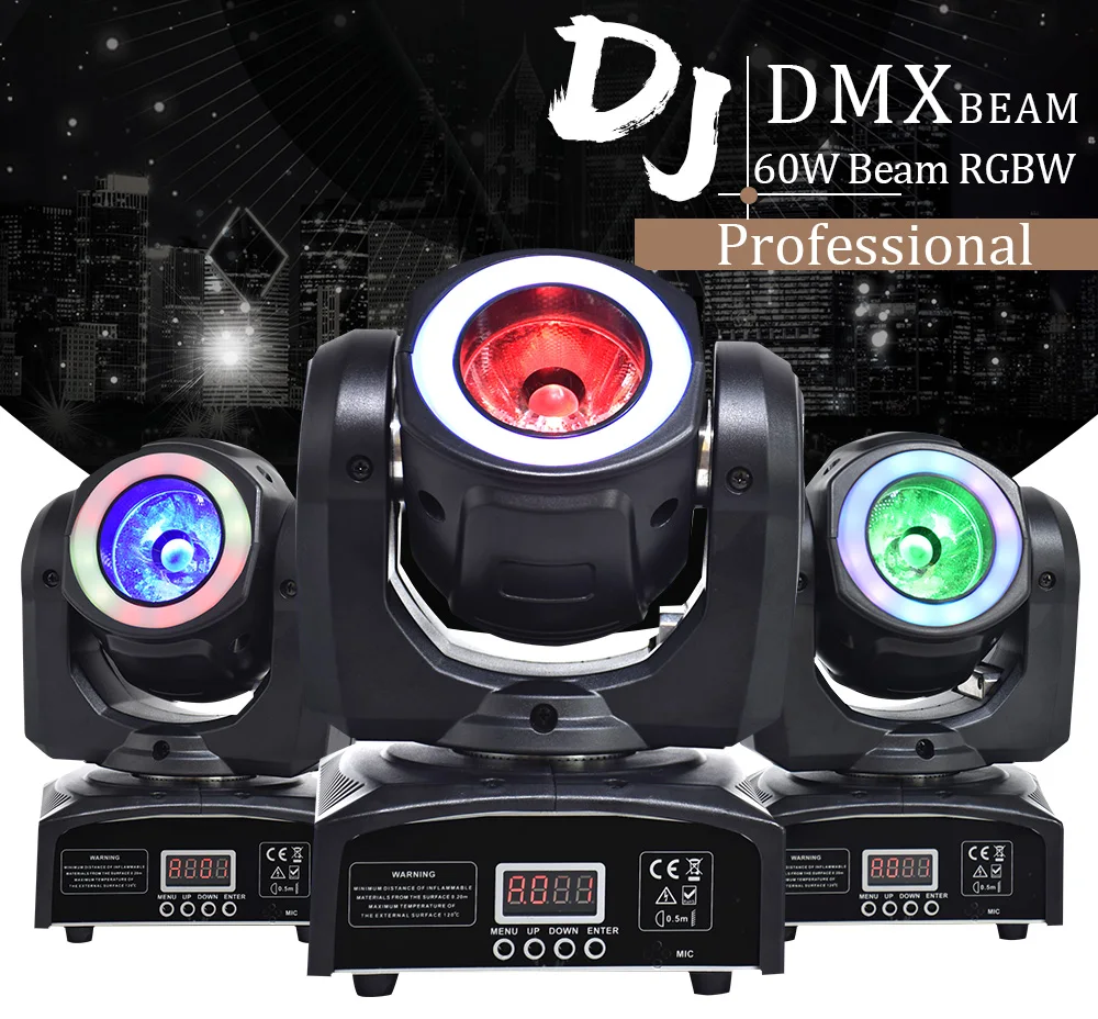 Lyre луч светодиодный движущаяся головка 60 Вт DMX, размытый свет с RGBW Смешивание цвета и светодиодный пиксельное кольцо мини светодиодный