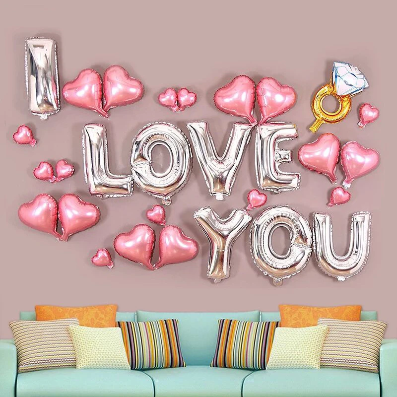 

1set I LOVE YOU Foil Balloons Birthday Party Decorations Adult Anniversary Valentine's Day Wedding Decoration Aluminium Ballons