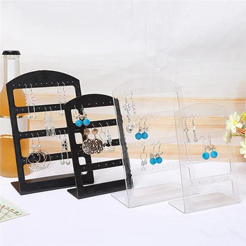 

Portable 24 Holes Earrings Ear Studs Plastic Display Stand Black/Clear Jewelry Organizer Box Packaging & Display