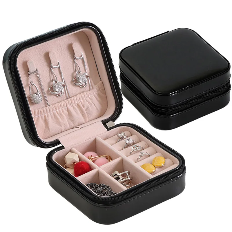 

Jewelry Box 10*10*5.5CM Solid ipper Leather Organier Storage Travel Jewelry Portable Jewelry Gift Box For Women