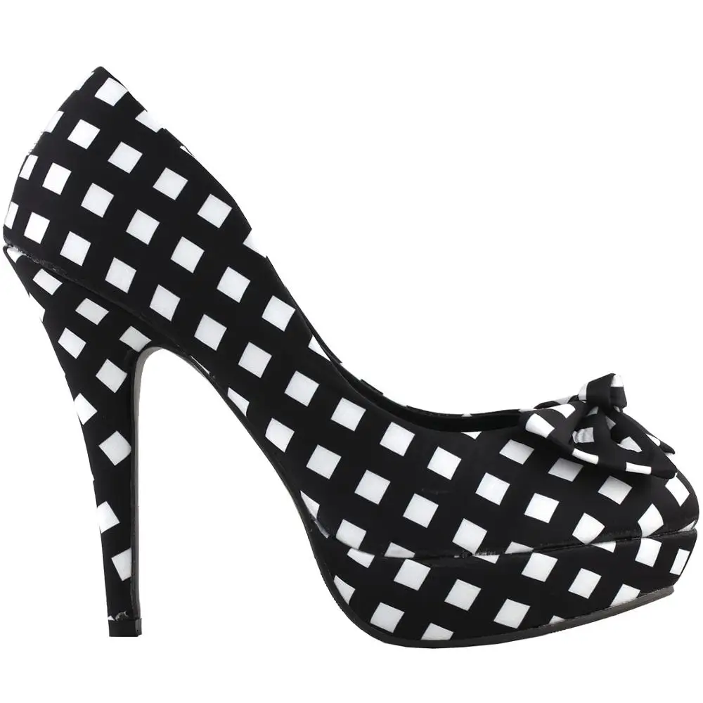 Женские атласные туфли лодочки в горошек на платформе и высоком каблуке|court shoes|high