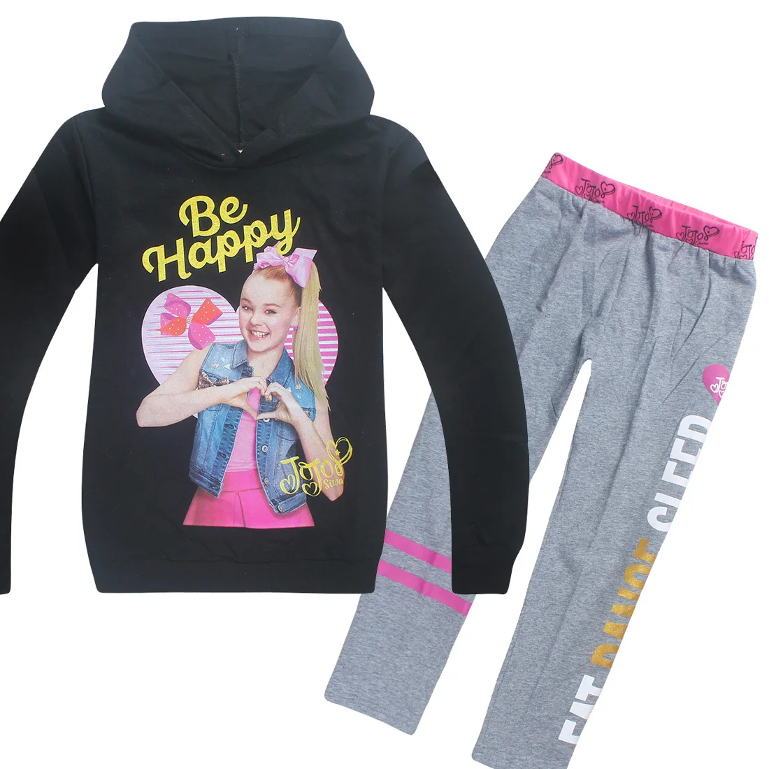 JOJO Siwa/розовая детская одежда для малышей, футболка с длинными рукавами топы для девочек, толстовки+ штаны, комплект из 2 предметов, одежда для маленьких детей от 8 до 12 лет - Цвет: SS7222-black