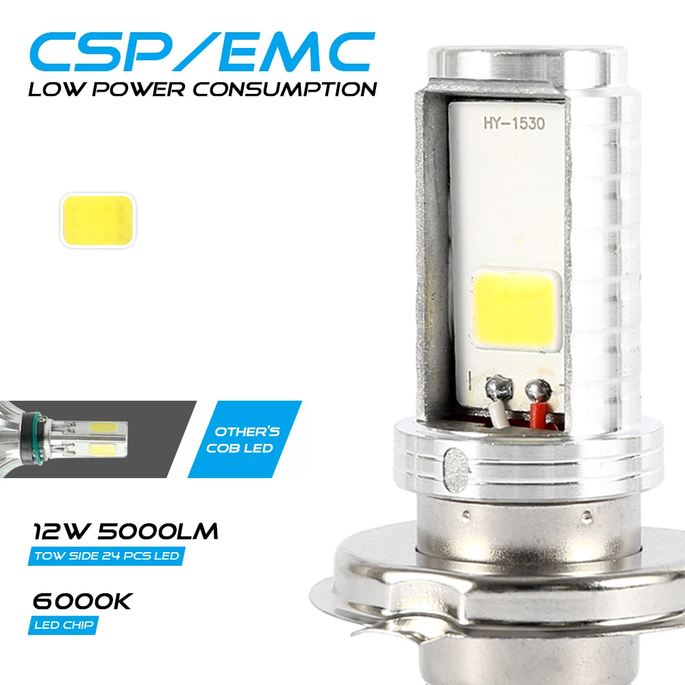 

H4 LED Lights Motorcycle Headlights Headlights White Bulbs Car Accessories for Honda Kawasaki 6000-6500K 1200LM 12W 1PCS