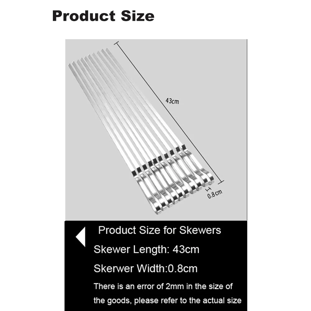 BBQ Wide Skewers Set 16.5 Inch Length Flat Metal Grilling Skewers Set Reusable BBQ Tools Stainless Steel Barbecue Sticks bbq skewers