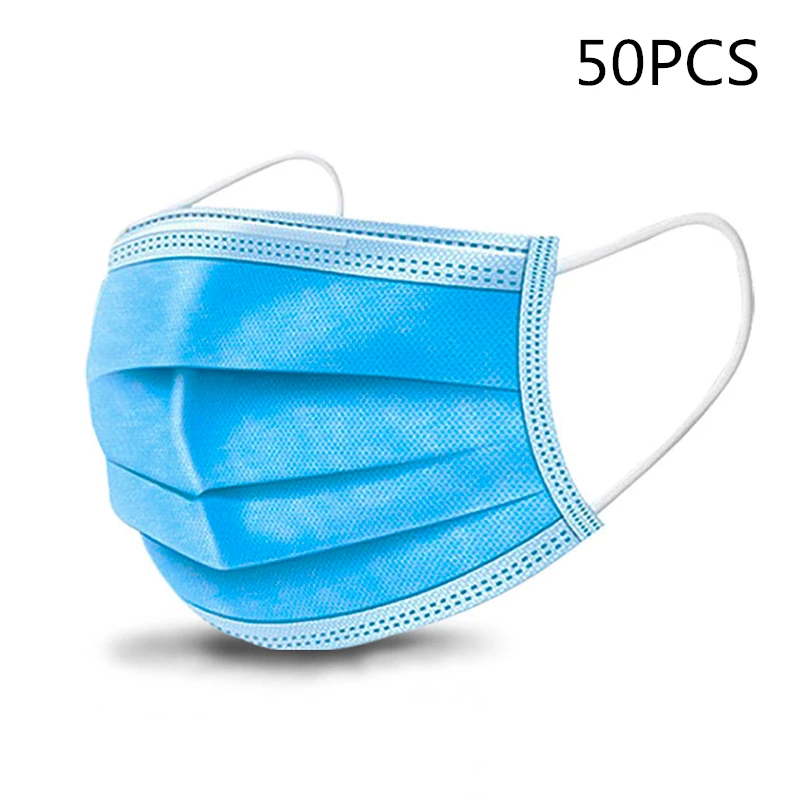 

Fast delivery 3-layer Mask 50pcs Face Mouth Masks Non Woven Disposable Anti-Dust High Quality Meltblown Cloth Earloops Masks