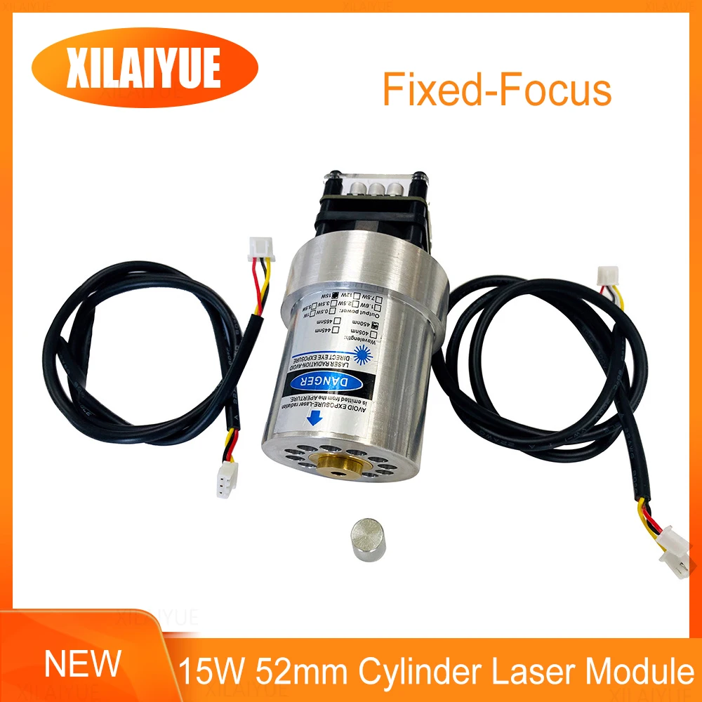 15W Fixed-Focus 52mm Cylinder Laser Module Can Engrave on Stainless Steel 15000mw DIY Carving Engraver Accessory With PWM