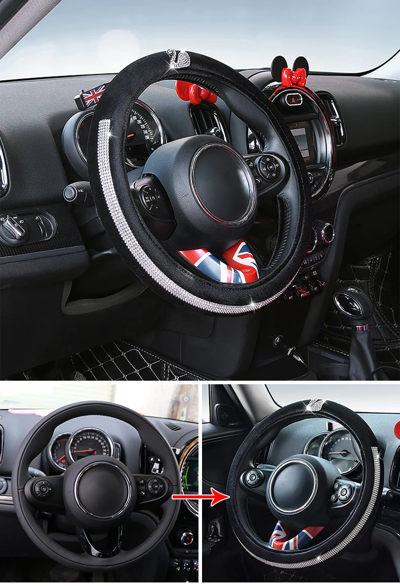 Car Steering Wheel Cover Short Plush Car Styling Accessories Interior Decoration For Mini Cooper S F54 F55 F56 F60 R56 R60 Glitter Steering Wheel