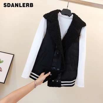 

Autumn Winter Women Vest New Korean Style Lamb Wool Vest Down Cotton Vest Women's Short Loose Vests Students Coat Streetwear