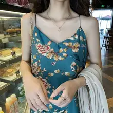 

2021 Print Chic French Long party Dress Summer Vintage Casual Female Dresses Sexy V-neck Boho Beach Sundress Clothing for Women