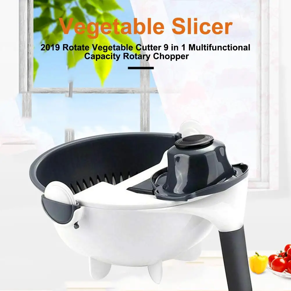 Stainless Steel Rotate Vegetable Cutter 9 In 1 Multifunctional Capacity Rotary Chopper Cutter Set For Kitchen Tools