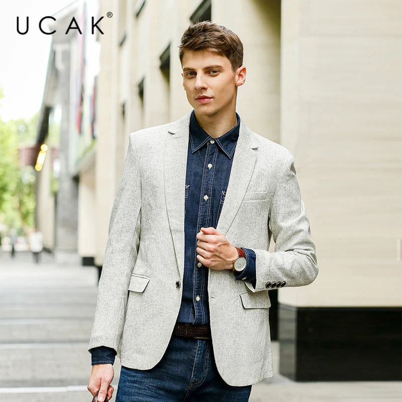 

UCAK Brand 2020 New Arrivals Men Blazers masculino and suit jackets Solid Color Male Slim Fit Business Casual Blazer Coat U8119