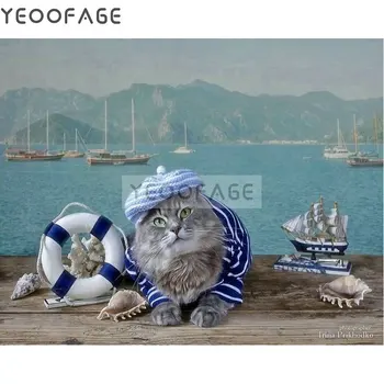 

DIY square Diamond Painting Seascape cat Cross Stitch Kits animal Diamond Mosaic crystal Diamond Embroidery Patterns Rhinestones