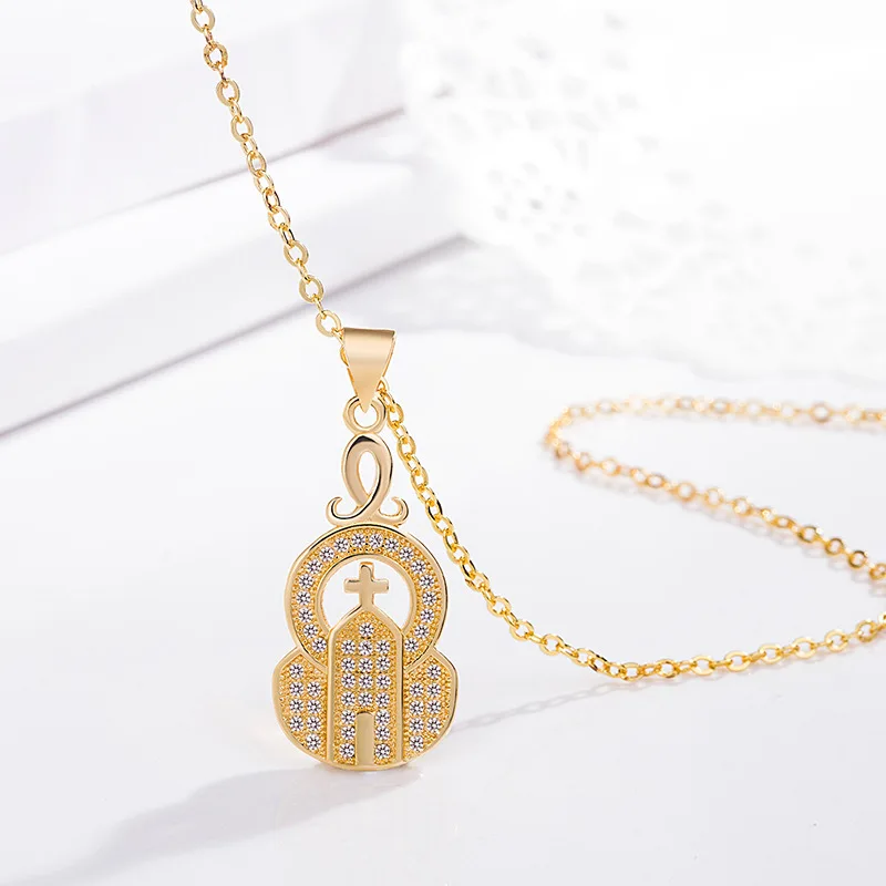 

Classic Gold Color Cross Pendant Necklace Crystal Chain Hip Hop Jewelry Cocktail Party Men Women's Christianity Necklace