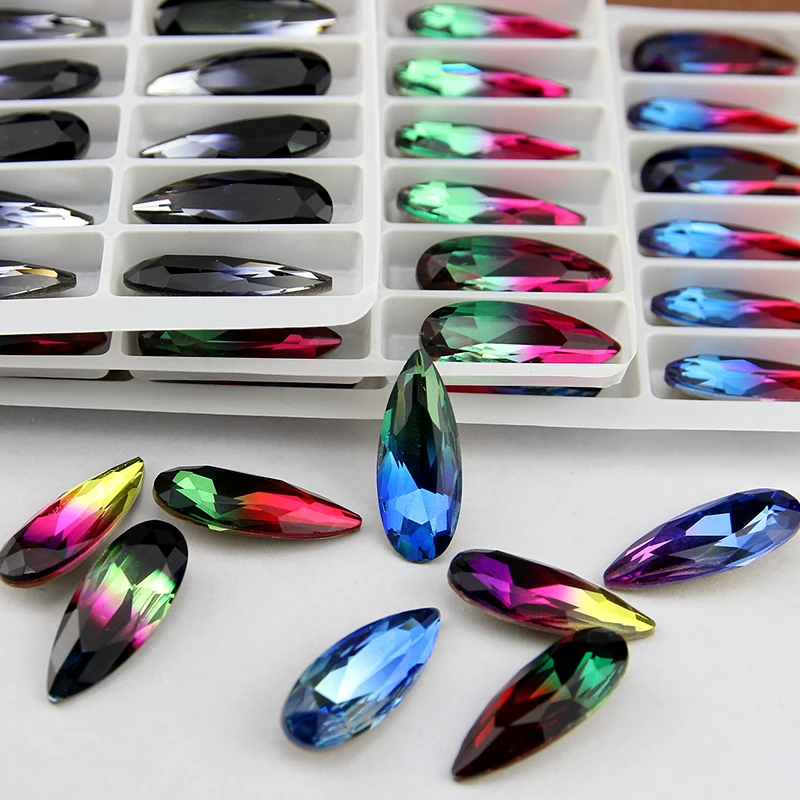 

10*25 4331 teardrop Tourmaline rhinstone colorful droplet beads water drop flatback stone for jewelry wedding dress