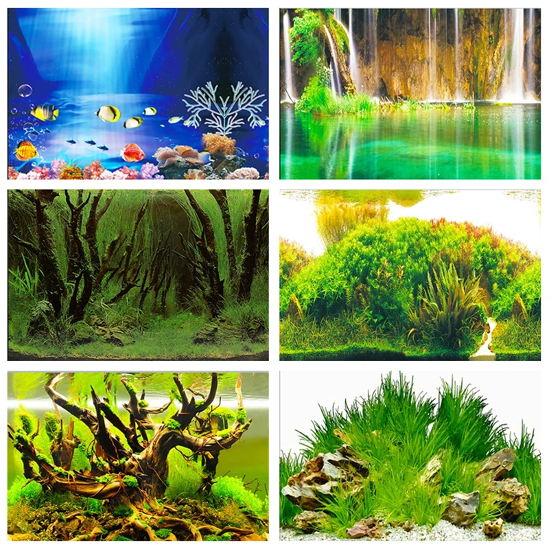 Fondo de acuario de doble cara de PVC, decoración de carteles, pared de tanque de peces, póster decorativo de fondo Lanscaping, 30/40/50cm de altura
