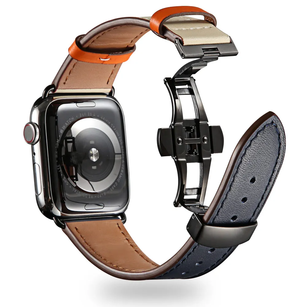 АИДИС развертываемая застежка ремешок для наручных часов Apple Watch 5 4 3 2 1 ремешок для наручных часов iwatch, ремень Одноконтурный дизайн кожи Swift 38/40 42/44 мм - Цвет ремешка: Rice white indigo