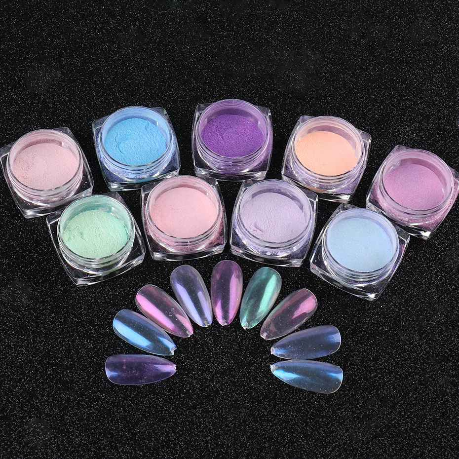 0.5g/Box Aurora Nail Powder Glitter Shiny Iridescent Chameleon Pigment Dust Mermaid Mirror Chrome Nail Art Decorations TR1786-1