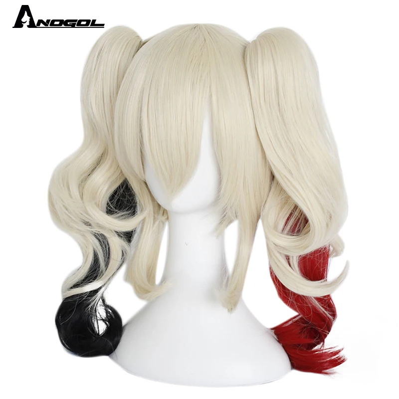 ANOGOL Harley Quinn Suicide Squad Ponytail Wig High temperature fiber Synthetic Cosplay Wigs For Girls Halloween Party Role Play