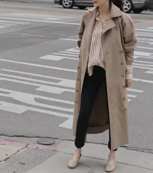 

Autumn Winter Women's Solid Color Long Coat Double Breasted Windbreaker Turn-down Collar Loose Outwear Jacket 2020 New