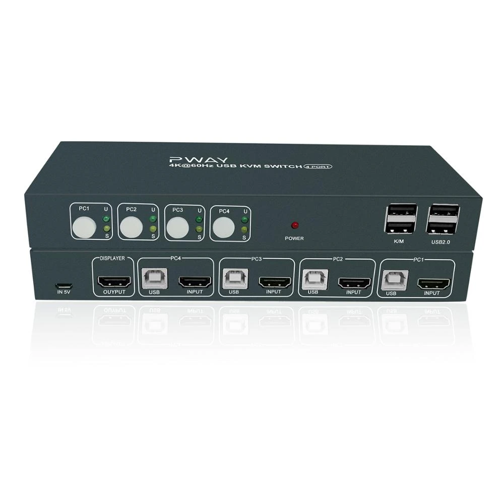 PWAY USB Switch KVM Switch 4 Port 4K USB Switcher PC Sharing Splitter for Sharing Printer