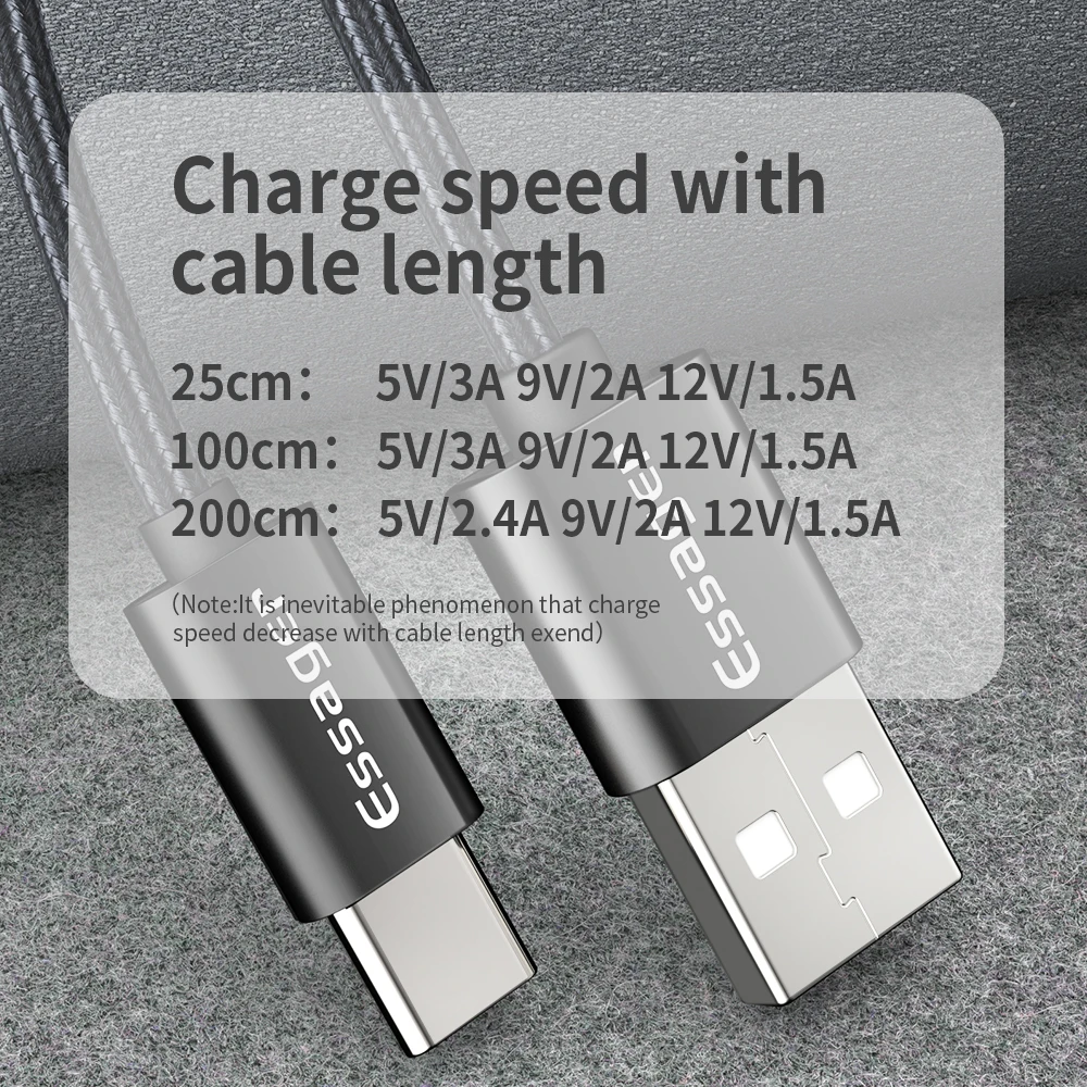 Usb-кабель Essager type-C, 3 А, быстрая зарядка, USB-C, зарядное устройство для Xiaomi Mi 9, 8, samsung S10, S9, Oneplus 7, 6, 6, type-C, USBC, шнур для передачи данных