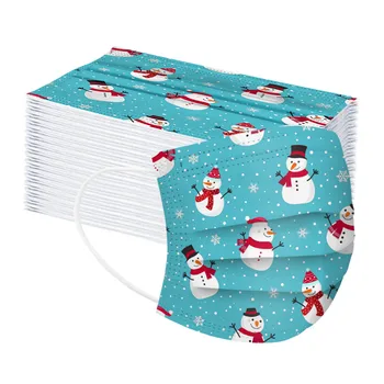 

Christmas Printing Mask Adult Disposable 3 Layers Ply Filter Mouth Face Mask Earloops Cartoon Elastic Mask Mouth Cover Masque