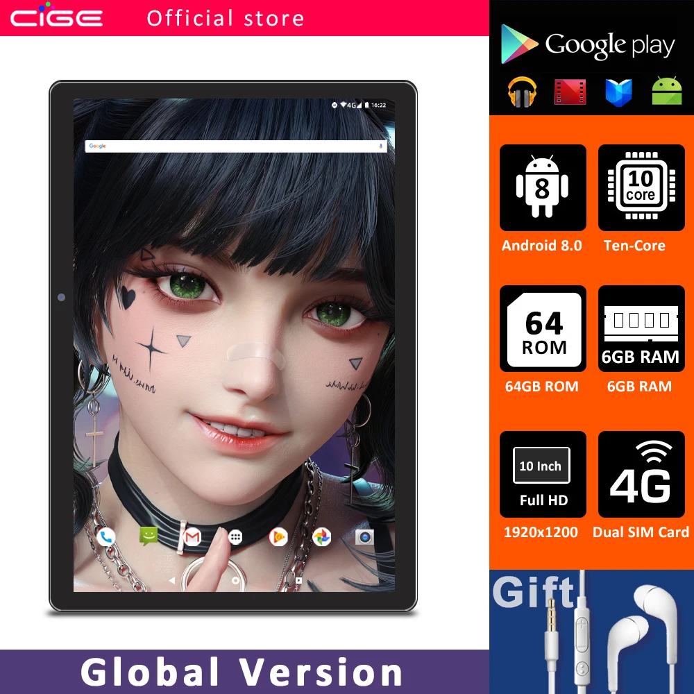 Планшет Android 10 Core 4G Lte 6 ГБ ОЗУ 64 Гб ПЗУ планшет 5 Мп + 13 МП дюймов 1920x1200 FHD IPS дисплей 5G