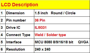 1,5 Дюймовый TFT ЖК-модуль Круглый круглый экран Полноцветный дисплей Панель MCU 8 бит ILI9331 драйвер 240x240 Разрешение PCB Базовая плата