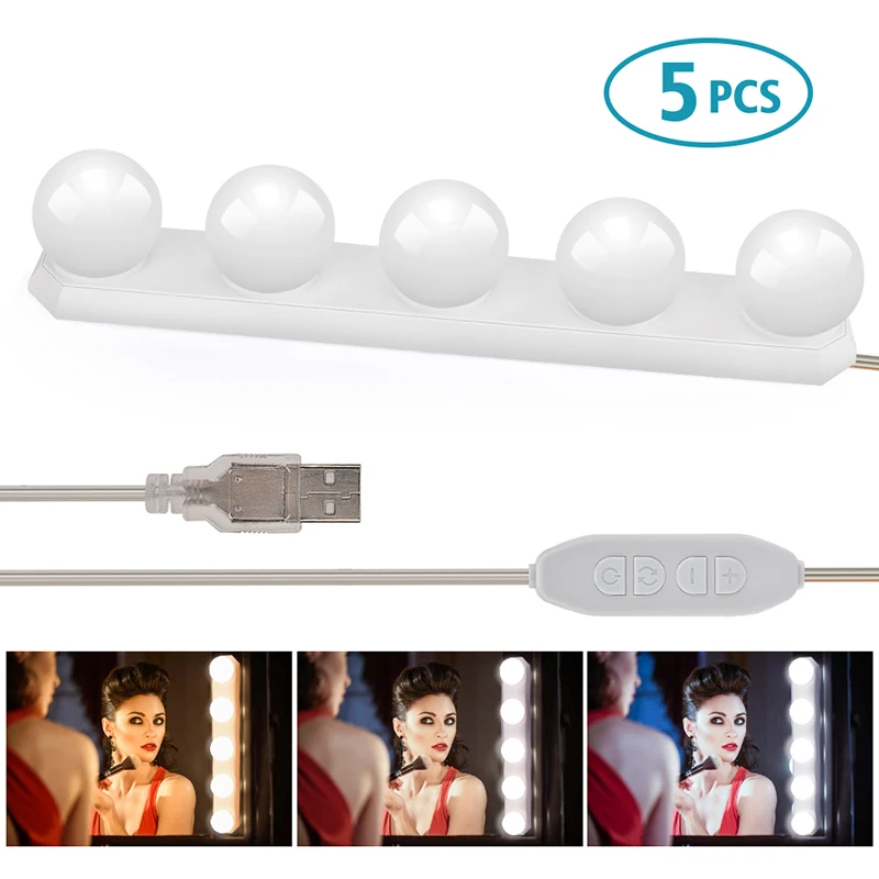  5 Bulb Led Makeup Mirror Light 3 colors Cosmetic Make up Light USB Powered Makeup Vanity Bathroom C