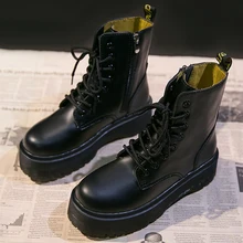 Ботинки на платформе; Женская обувь в ковбойском стиле; кожаные женские ботильоны; зимние мотоботы на толстой подошве в стиле панк; натуральная кожа; Mujer; мех