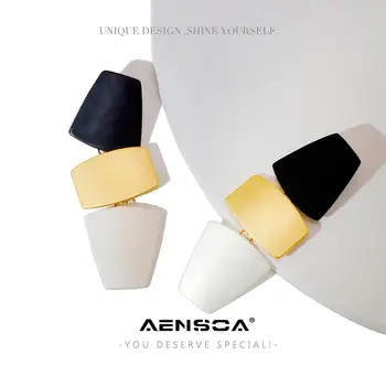 

AENSOA Trendy Long Geometric Drop Earrings For Women Black Golden Silver Color Long Hanging Statement Earring Jewelry 2020 New