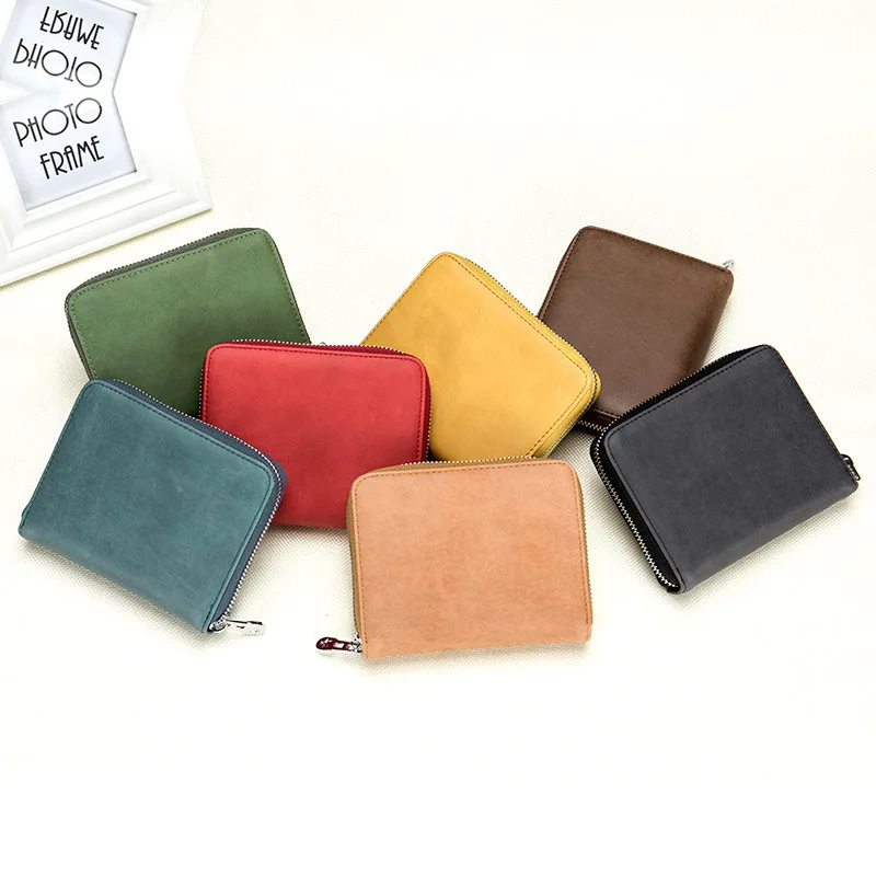 

Vintage Genuine Leather Cowhide RFID Card Bag Cowhide Wallet For Women Men Business Card Holders Organizer 24 Cards Zipper Purse