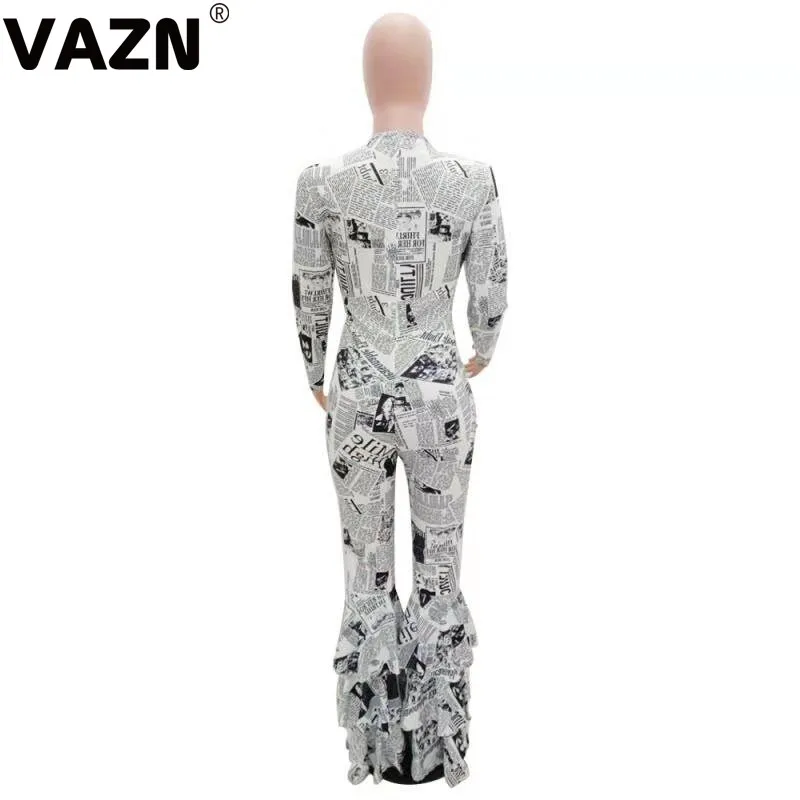 VAZN FST7055 Топ дизайн Осень сексуальная леди 3 цвета длинный комбинезон полный рукав cascadinr оборками брюки комбинезон обтягивающий комбинезон