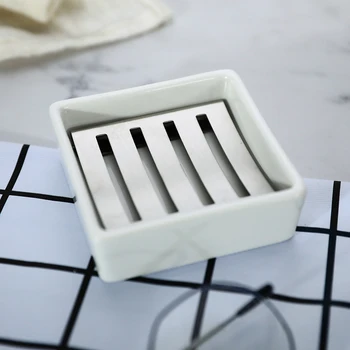 

Ceramic Double Layer Soap Storage Tray Square Soap Box Holder Drain Dish Shelf Home Hotel Bathroom Toilet Accessories Storage