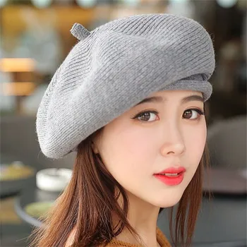 

Vintage Beret Hat Female Autumn Winter British Style Painter Caps Fashion Knitted Wool Lace Octagonal Hat Women Spring Headdress