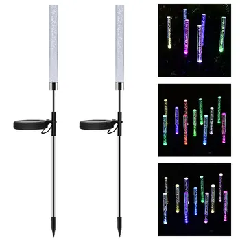 

2Pcs Solar Power Tube RGB Color Changing Lights Lamps Acrylic Bubble Pathway Lawn Decoration Garden Stick Stake Light Lamp