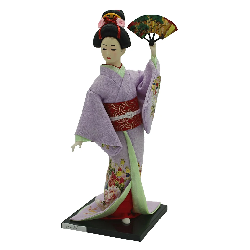 30cm Vintage Japanese Kimono Geisha Doll Female Model Figurine in Purple Clothes