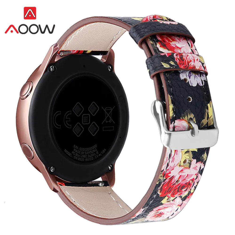 Ремешок для часов из натуральной кожи с цветочным принтом для samsung Galaxy Watch Active 42 мм S2 Розовый Красный сменный ремешок для браслета 20 мм