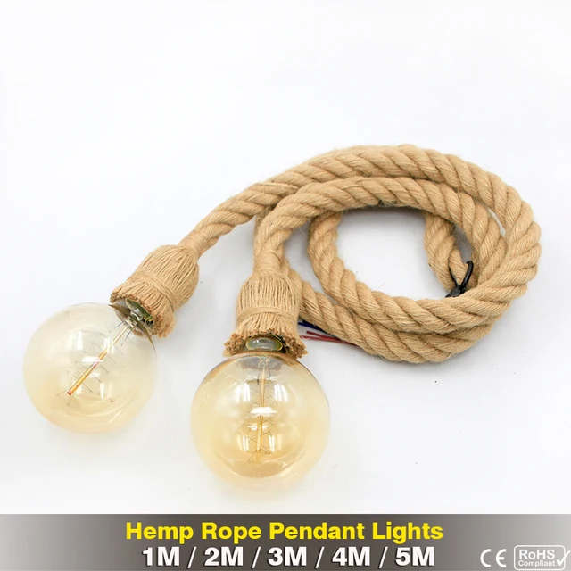 AC 95V-240V Retro Hemp Rope Pendant Light Vintage E27 LED Bulb LED Lights Lighting e607d9e6b78b13fd6f4f82: double heads|single Head