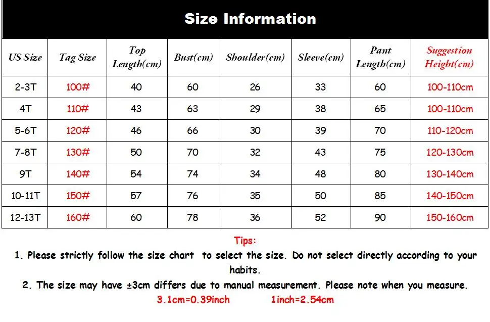 JD size chart