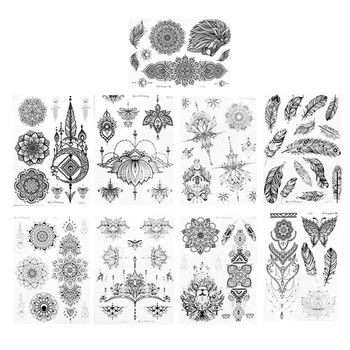 

9 Sheets Temporary Tattoo Stickers Disposable Vintage Mandala Flowers Butterfly Feather Fake Tattoo Waterproof