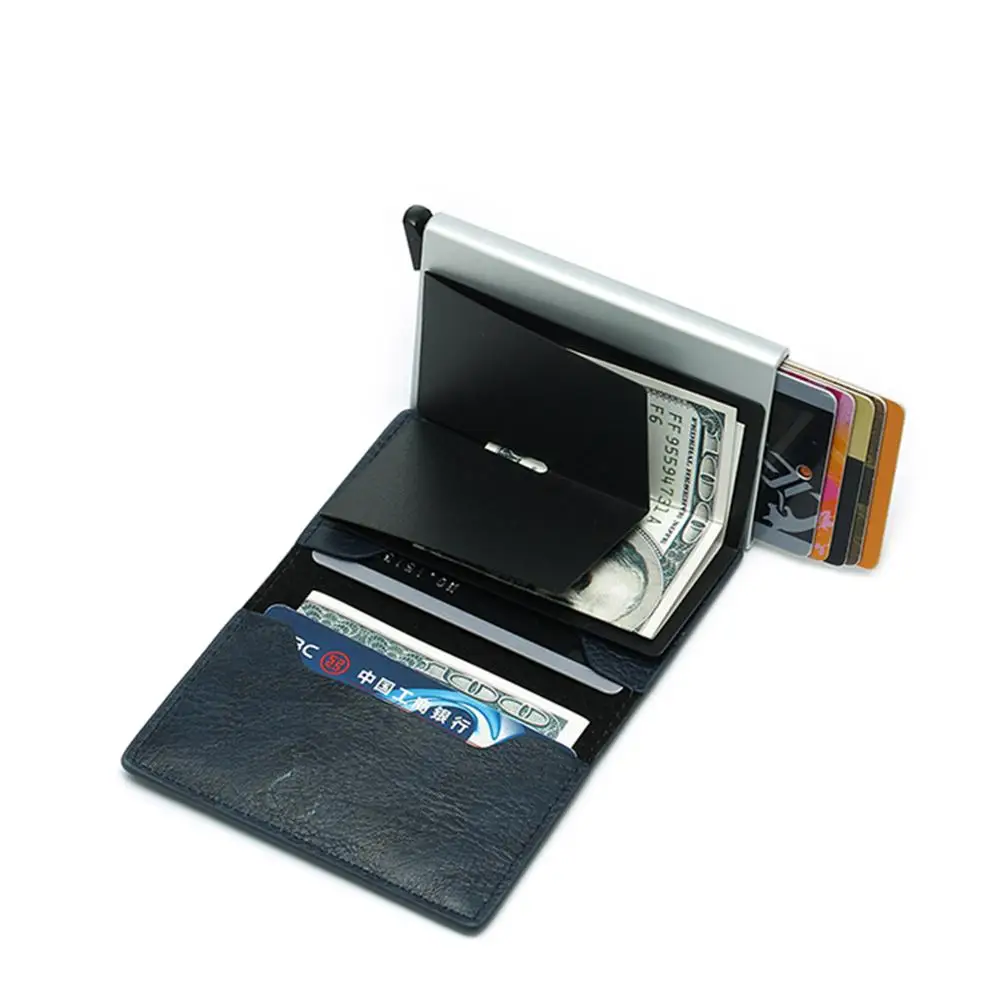 Online 2019 nuevo soporte cartera pequeña billetera inteligente cartera de calidad superior para hombre bolsa de dinero Mini monedero hombre Automatica tarjeta Rfid de aluminio vallet