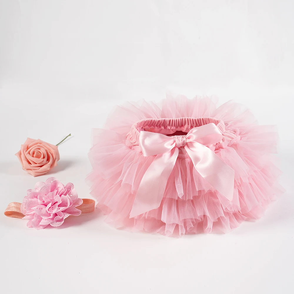 Baby Girls Tulle Tutu Bloomers Infant Newborn Diapers Cover 2pcs Short Skirts+Headband Set Girls Skirts Rainbow Baby Skirt