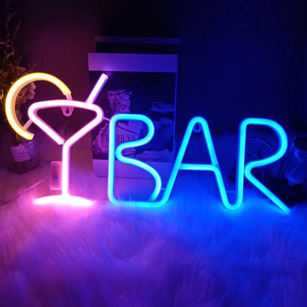 Colorful LED BAR Neon Sign Light Juice Letter Party Neon Lamp with Remote Control Wall Hanging for KTV Shop Home Art Decor