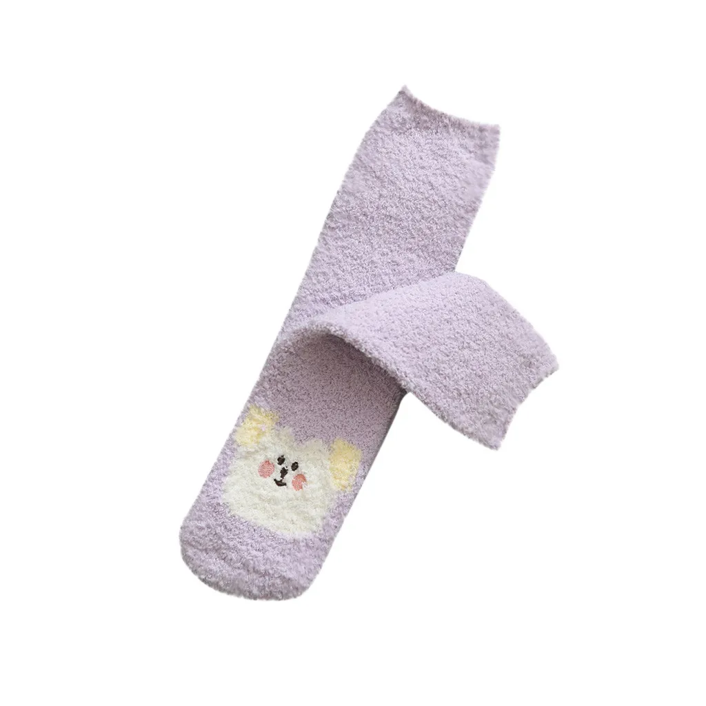 Женские модные теплые хлопковые носки средней длины с мультяшным принтом, домашние пушистые носки, коралловые бархатные носки 12,23